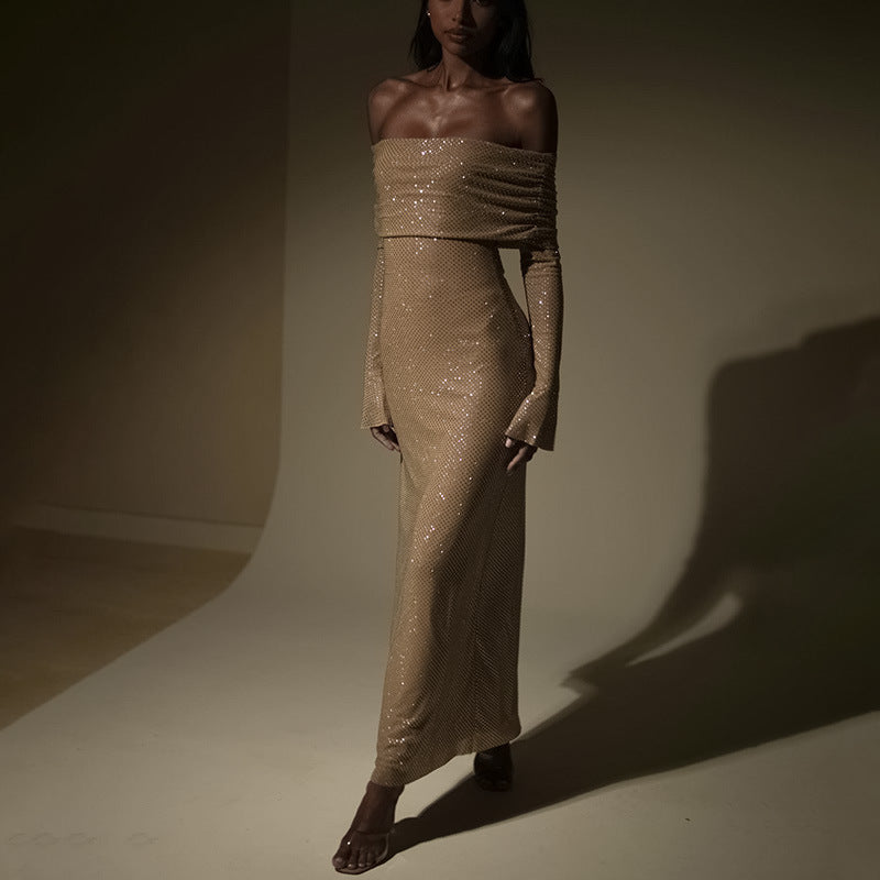 Noëlle | Glitzernde Off-Shoulder Maxi Abendkleid für Damen
