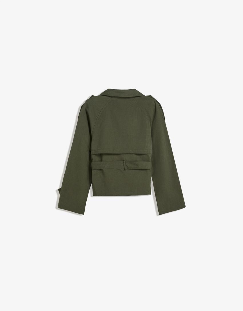 Navorra | Kurzer Trenchcoat mit hohem Kragen & Bindegürtel