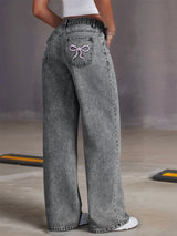 Rosélune Wide Leg Jeans | High Waist Damenjeans mit Schleifendetail