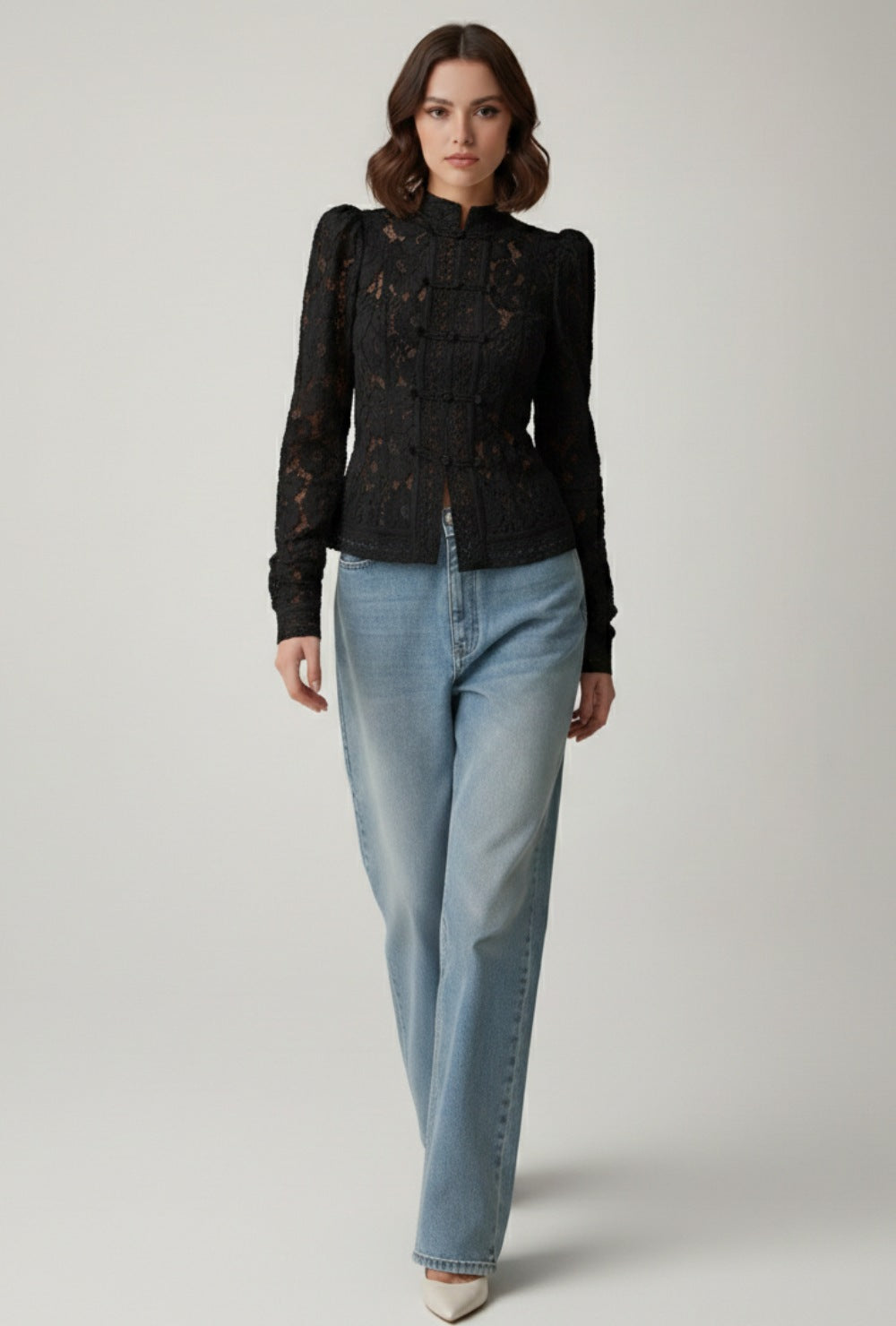 Lunéa Spitzenbluse Damen Schwarz elegant kombiniert