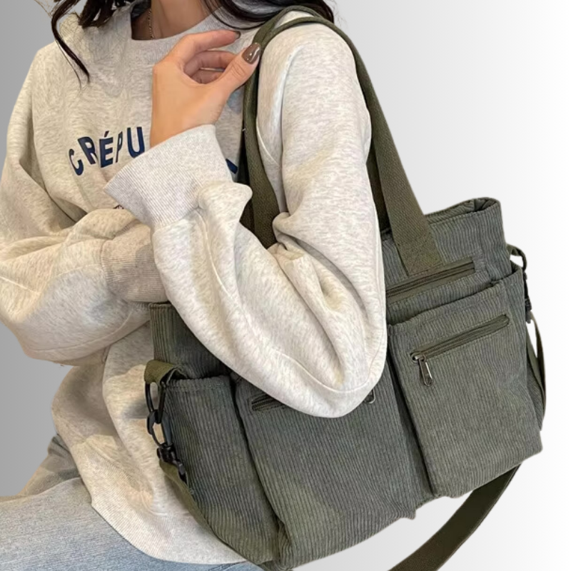 Urban Cord Tote | Stylische Cord-Schultertasche mit Viel Platz & Reißverschlusstaschen