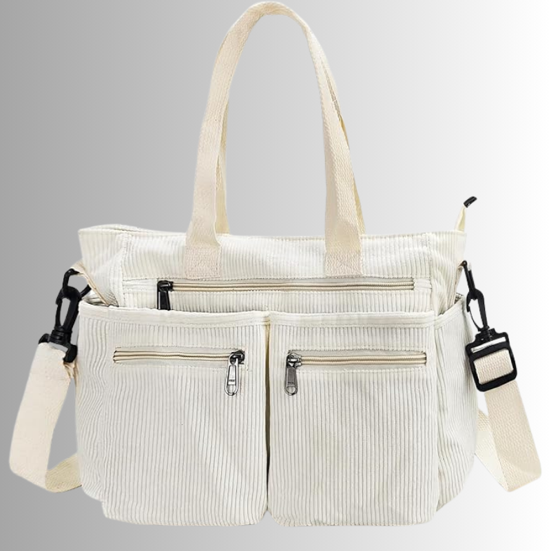 Weiße Cord-Schultertasche mit Fächern vorne