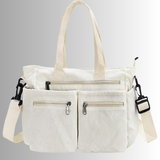 Weiße Cord-Schultertasche mit Fächern vorne