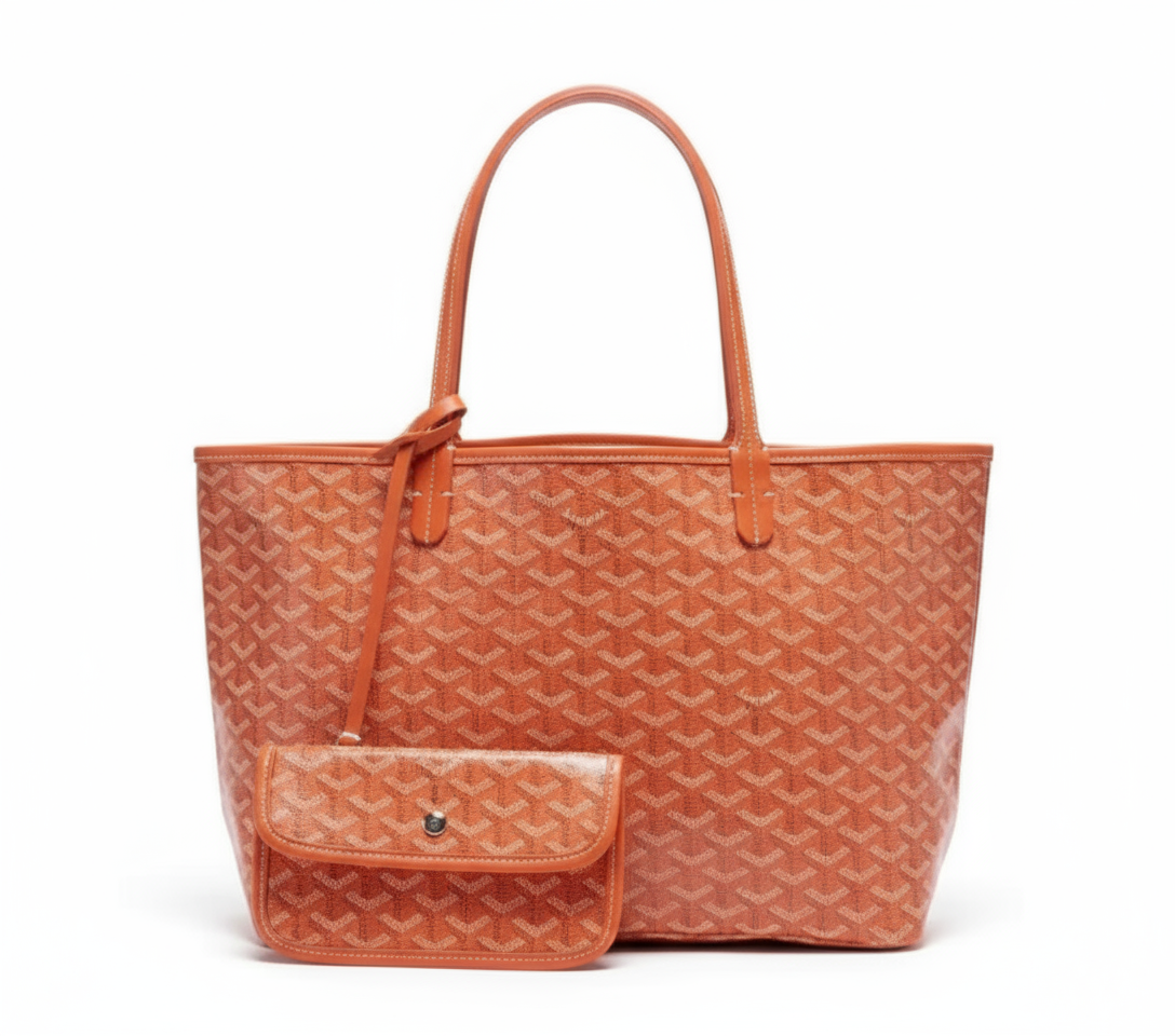 orange tote bag mit passender clutch