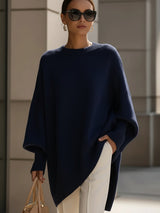 Schwarzer Oversized Strickpullover Damen mit Fledermausärmeln und Rundhals