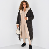 lange Damenjacke wendbar mit Teddy-Innenseite
