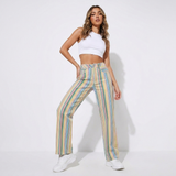 Gestreifte Wide-Leg Hose Damen mit hoher Taille Frontansicht
