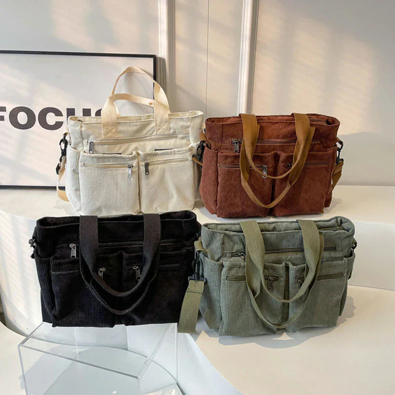Urban Cord Tote | Stylische Cord-Schultertasche mit Viel Platz & Reißverschlusstaschen
