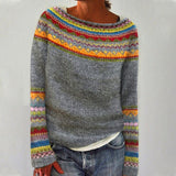 Strickpullover Damen Vintage grau bunt
