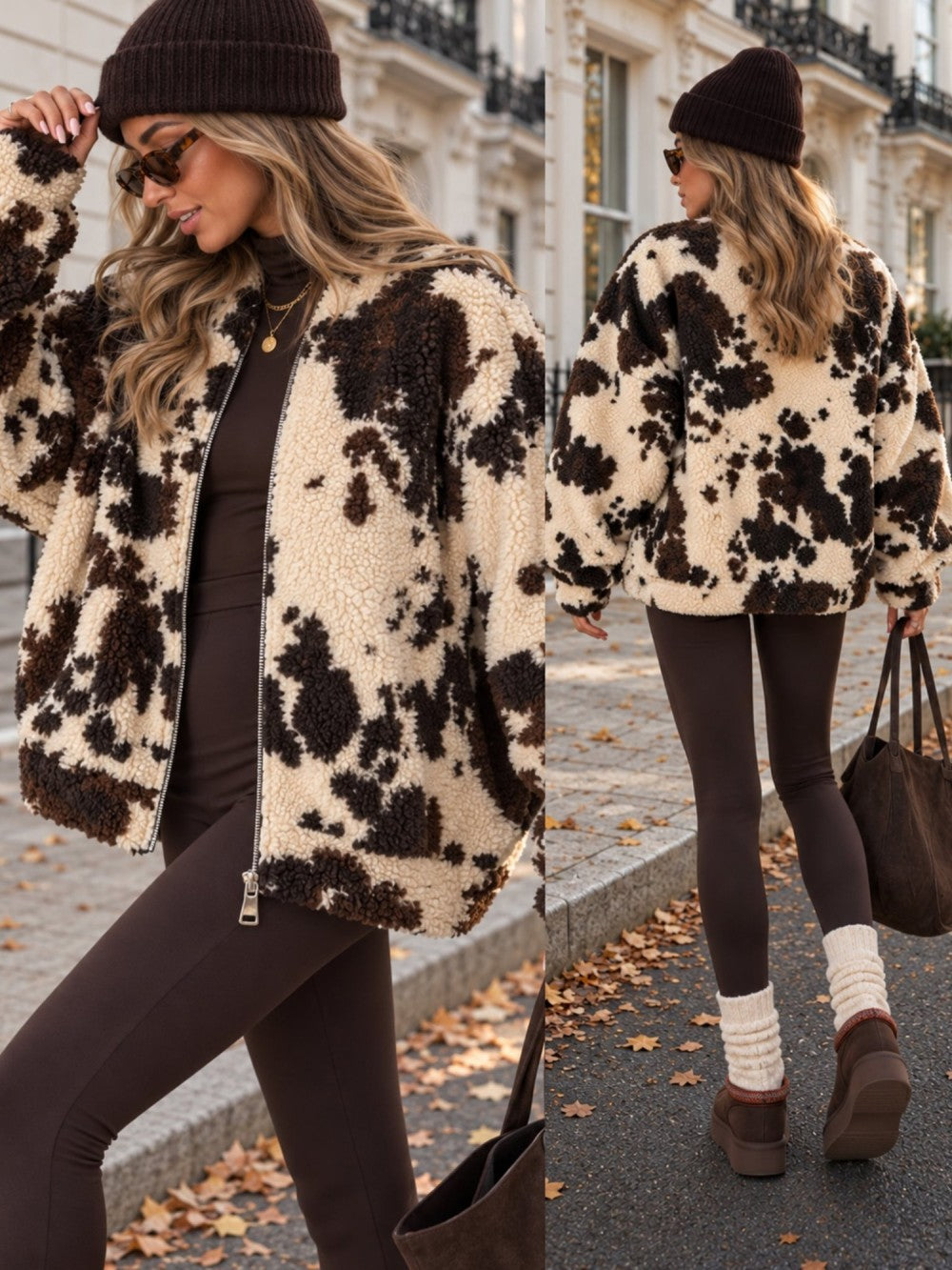 Cozy Teddy-Statementjacke mit Kuhmuster von Talaine