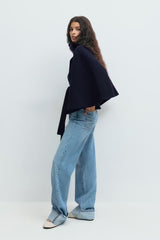 Loreza Cape Damenmantel in Dunkelblau mit elegantem Design