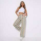 Pastell gestreifte Wide-Leg Hose Damen Sommer-Look Ganzkörper