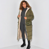 wendbare Damenjacke lang mit Teddyfutter in Oliv