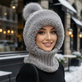 graue Balaclava Wintermütze mit weicher Kunstfellkante