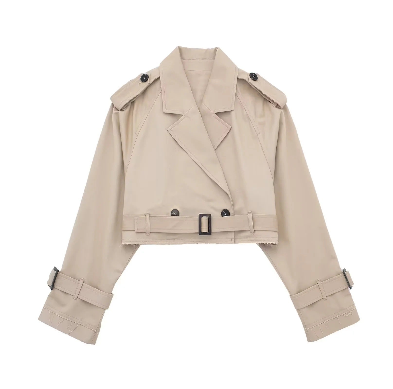 Eleganter kurzer Trenchcoat Damen zu Jeans kombiniert