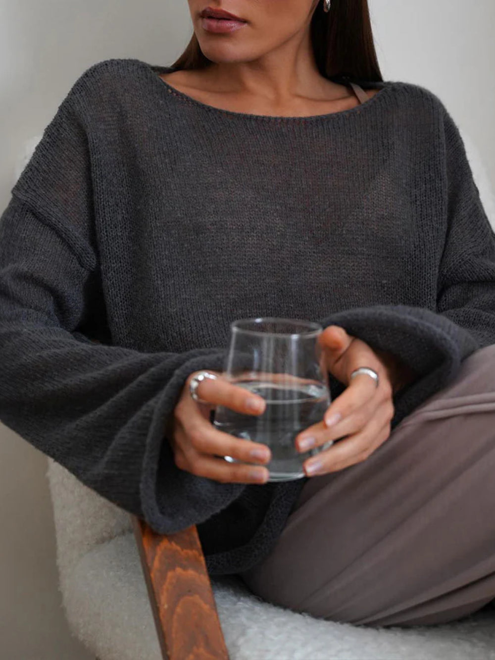 Elayne Knit | Luftiger Oversize-Strickpullover mit Weiten Ärmeln