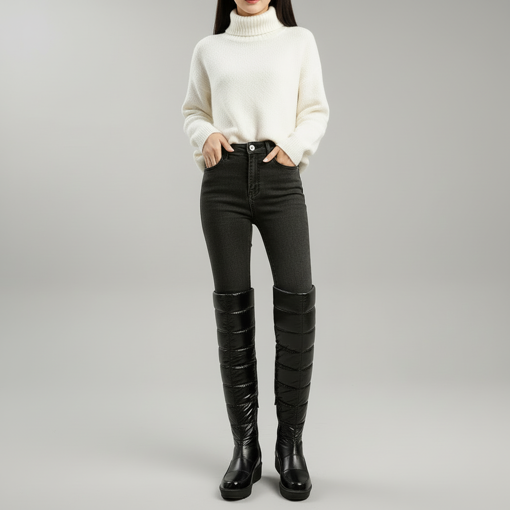 Narella Snowline Overknee Boots | Warme Gefütterte Damen Winterstiefel mit Schleife