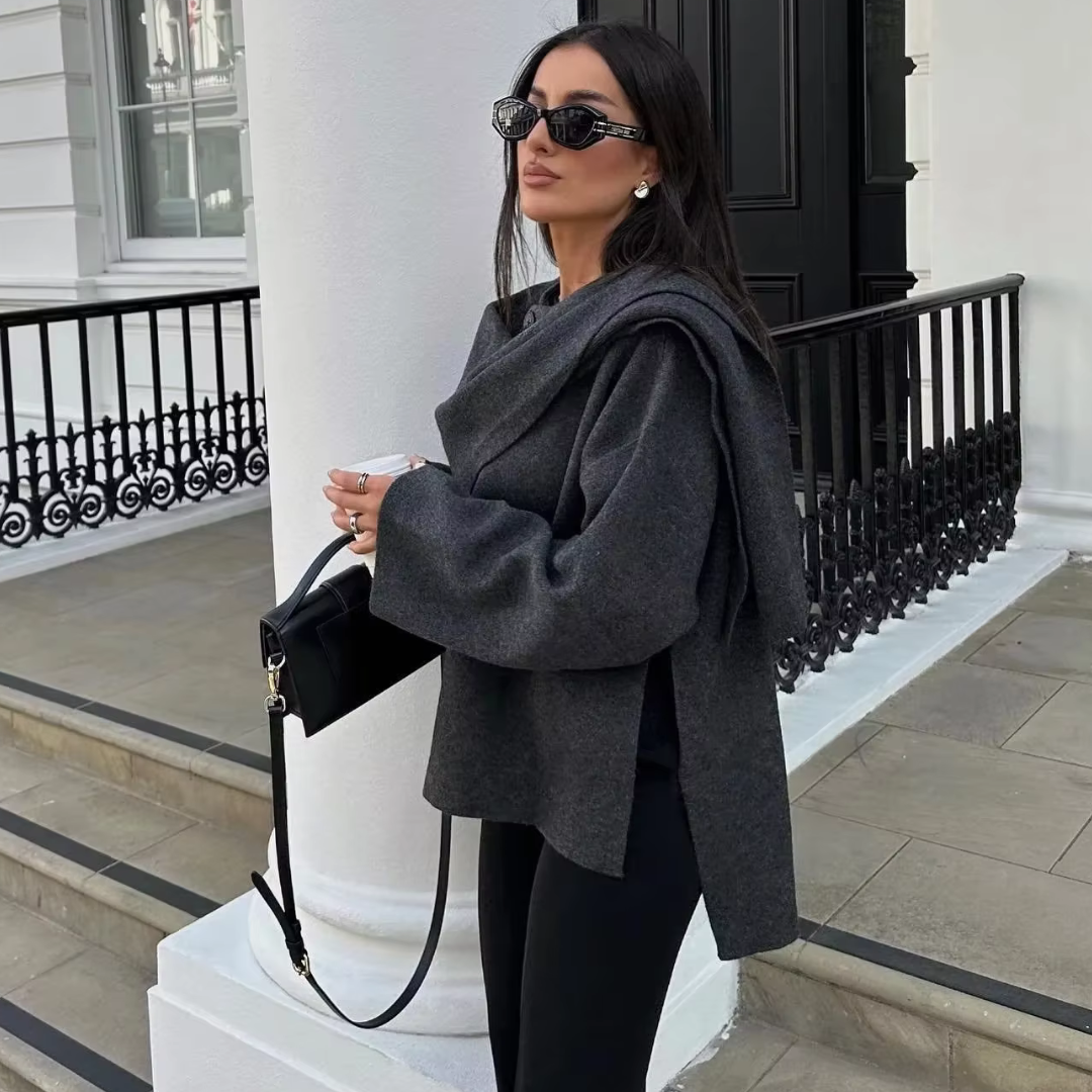 Harpera Cape | Eleganter Damen Cape mit Schal-Optik & Asymmetrischem Schnitt