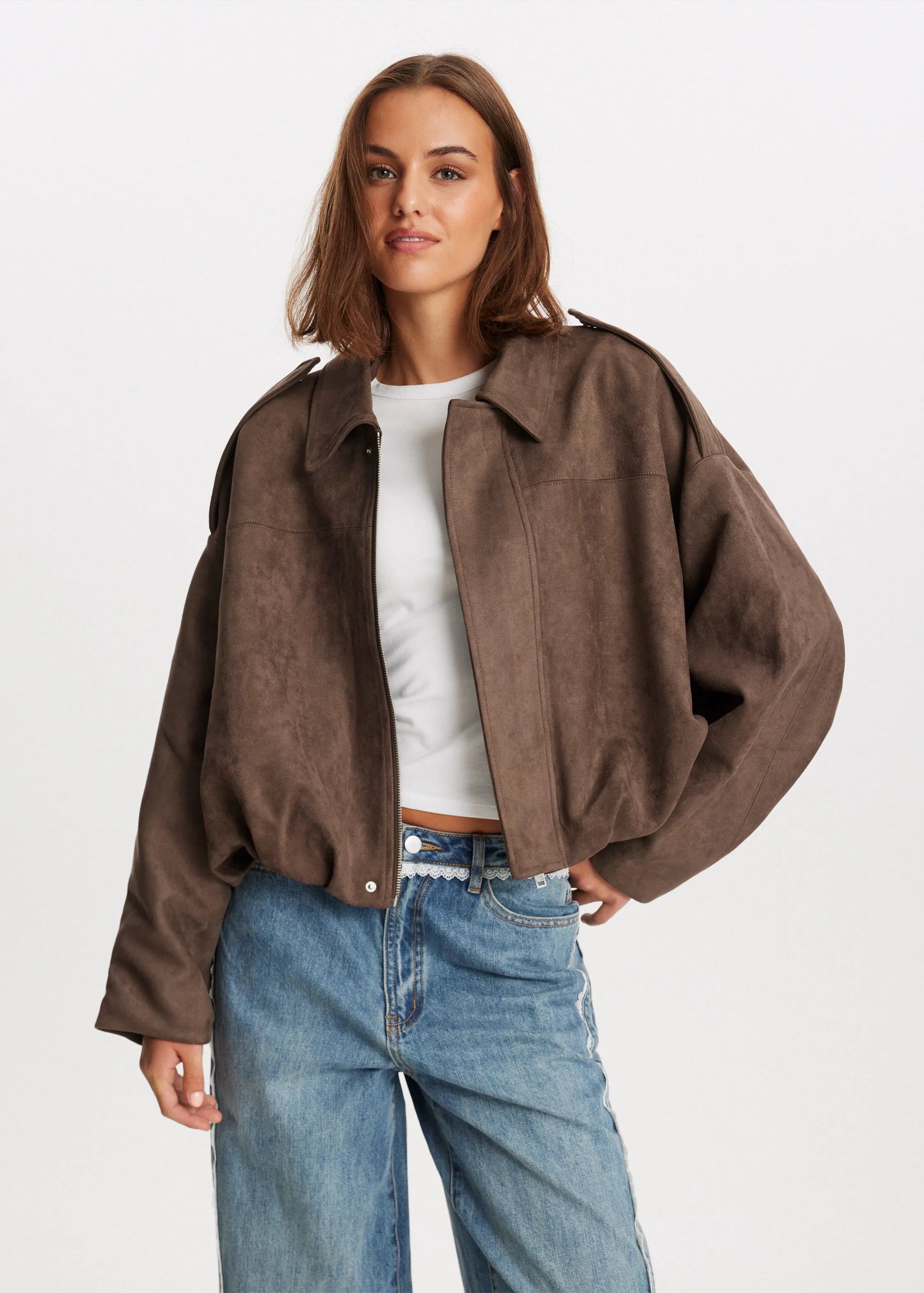Valeria | Suede-Look Damenjacke im Cropped-Design & Trendy Oversized-Fit