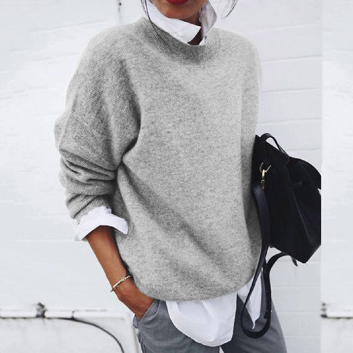 Kaschmir Damenpullover in Hellgrau – zeitloser Basic-Pullover
