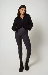Hellgraue Thermo-Leggings Damen – Winterleggings mit dicker Fütterung