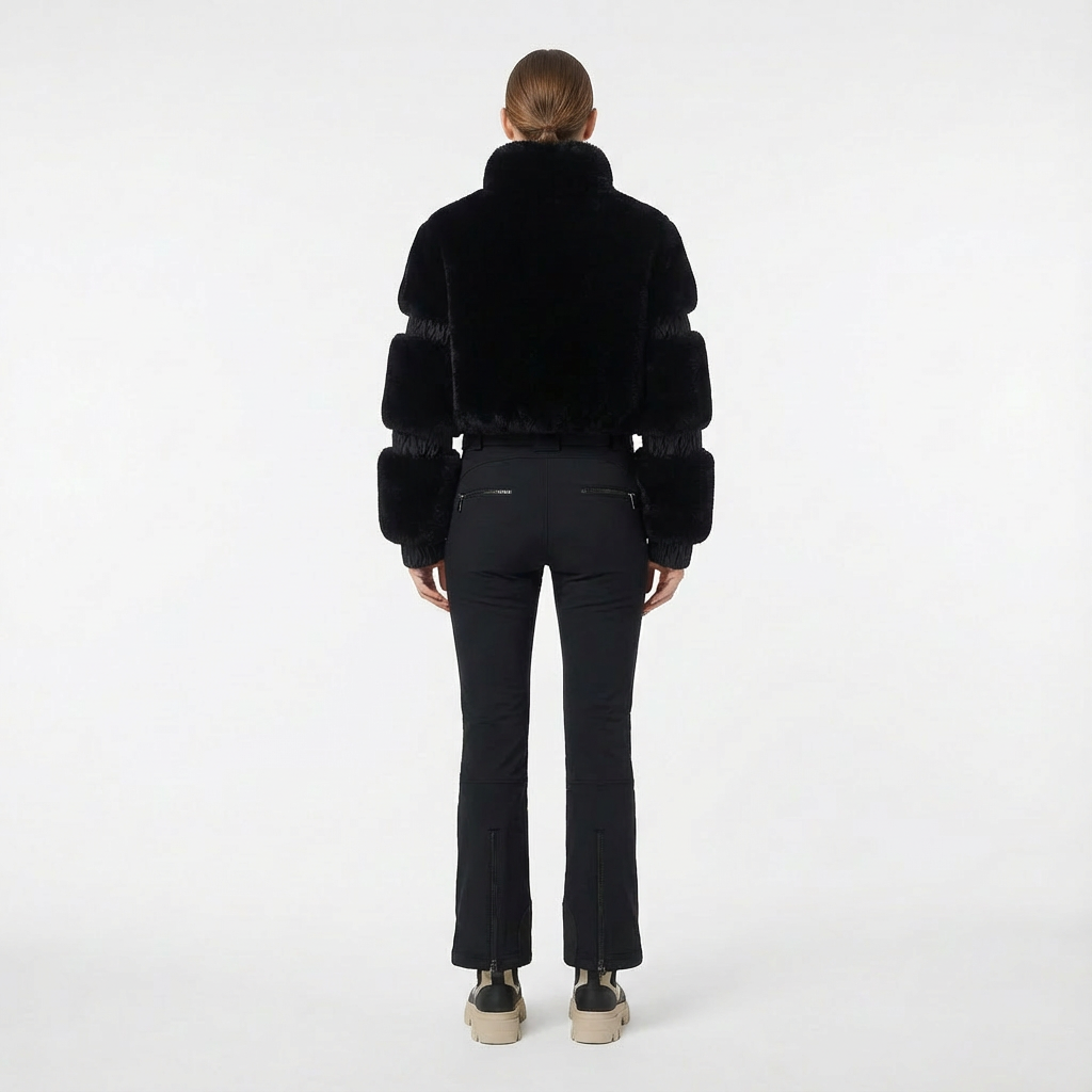 schwarzer ski jumpsuit damen tailliert rückansicht