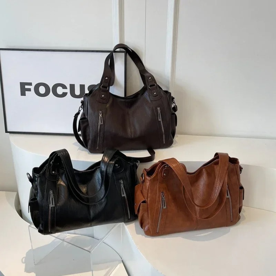 Amber | Stilvolle Schultertasche aus veganem Leder mit Crossbody-Option