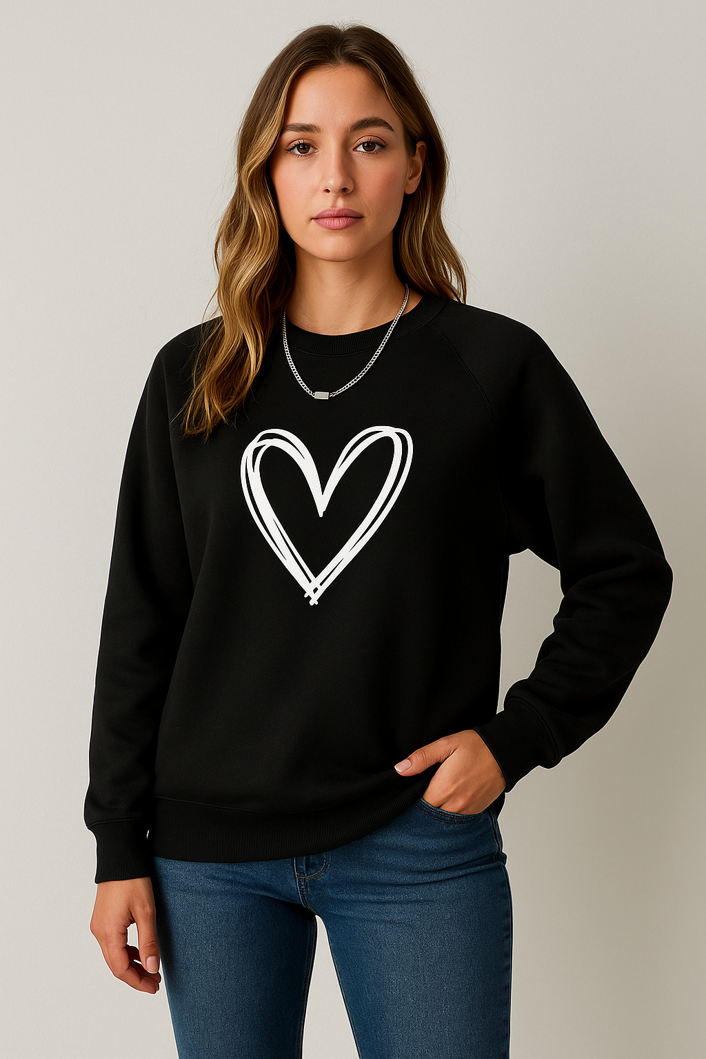 Lovana Heart Sweater Damen schwarz mit Herzprint
