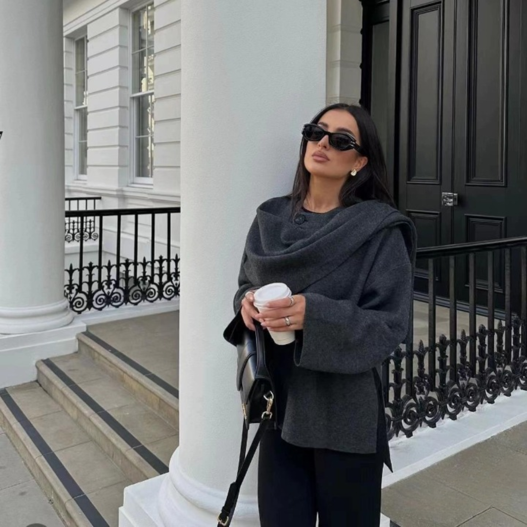 Harpera Cape | Eleganter Damen Cape mit Schal-Optik & Asymmetrischem Schnitt