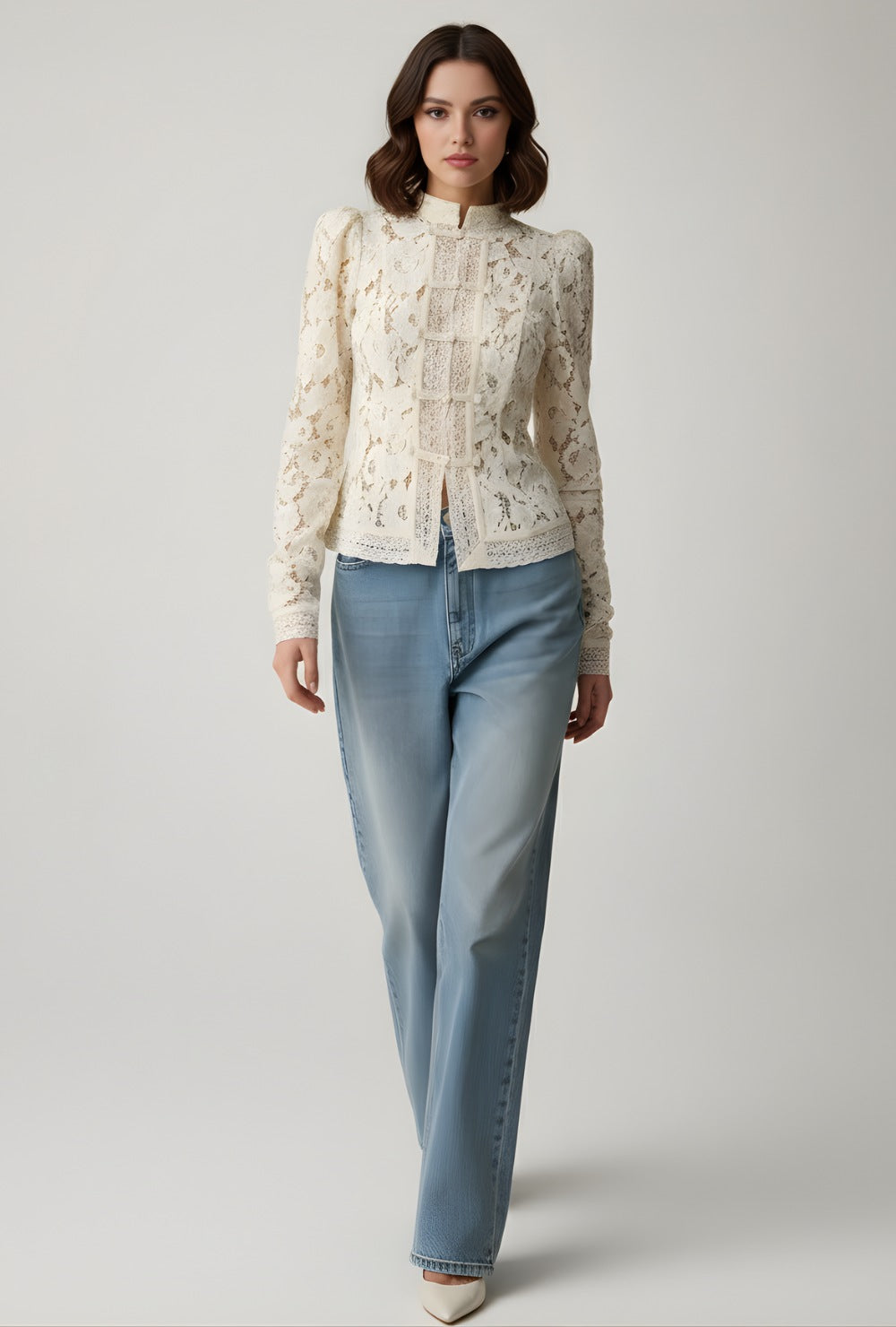 Lunéa Spitzenbluse | Elegante Bluse mit Stehkragen & femininer Silhouette