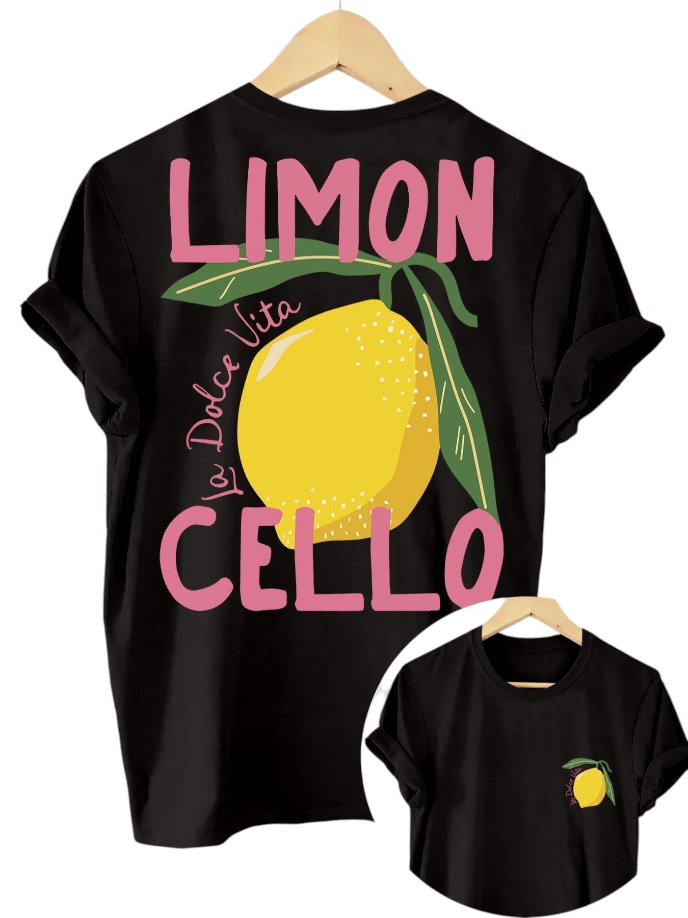 Limonvita Damen-T-Shirt in Schwarz mit Limoncello-Illustration