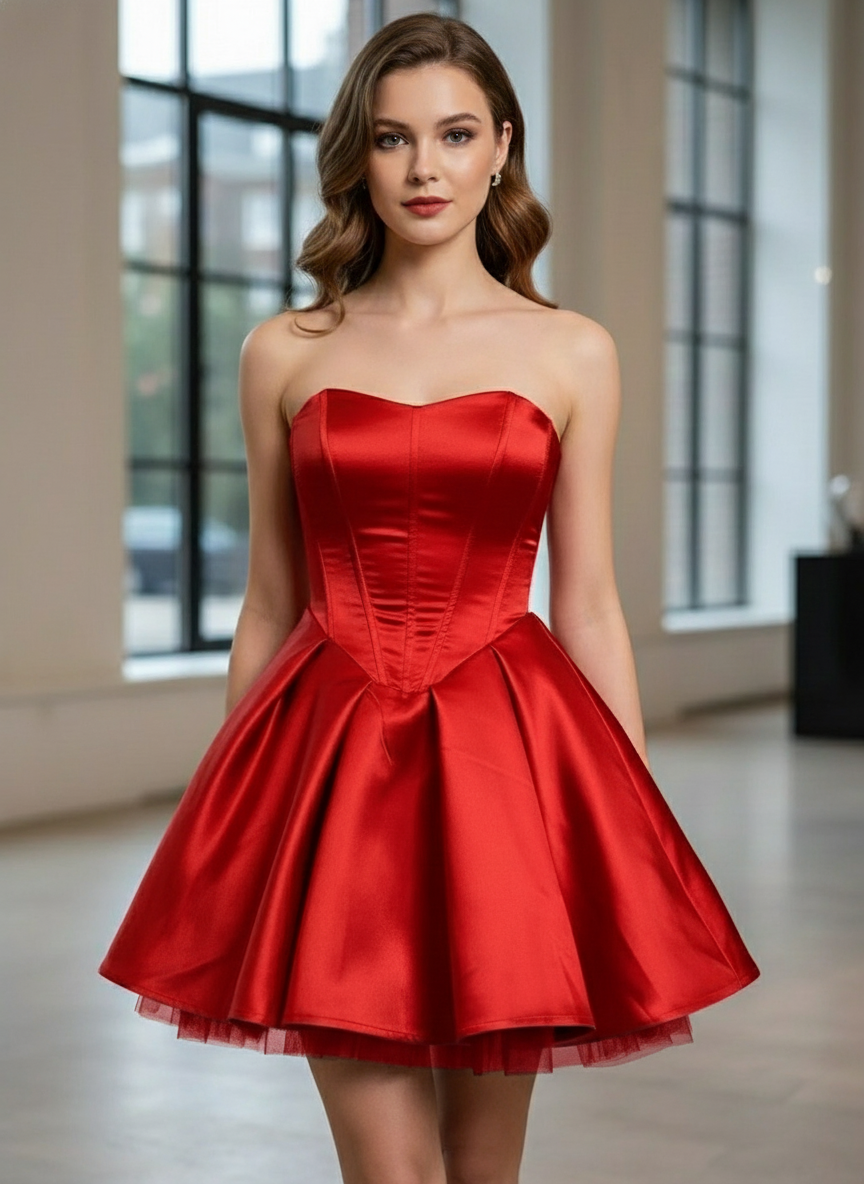 Rivella Bow Mini Dress rot Vorderansicht strapless