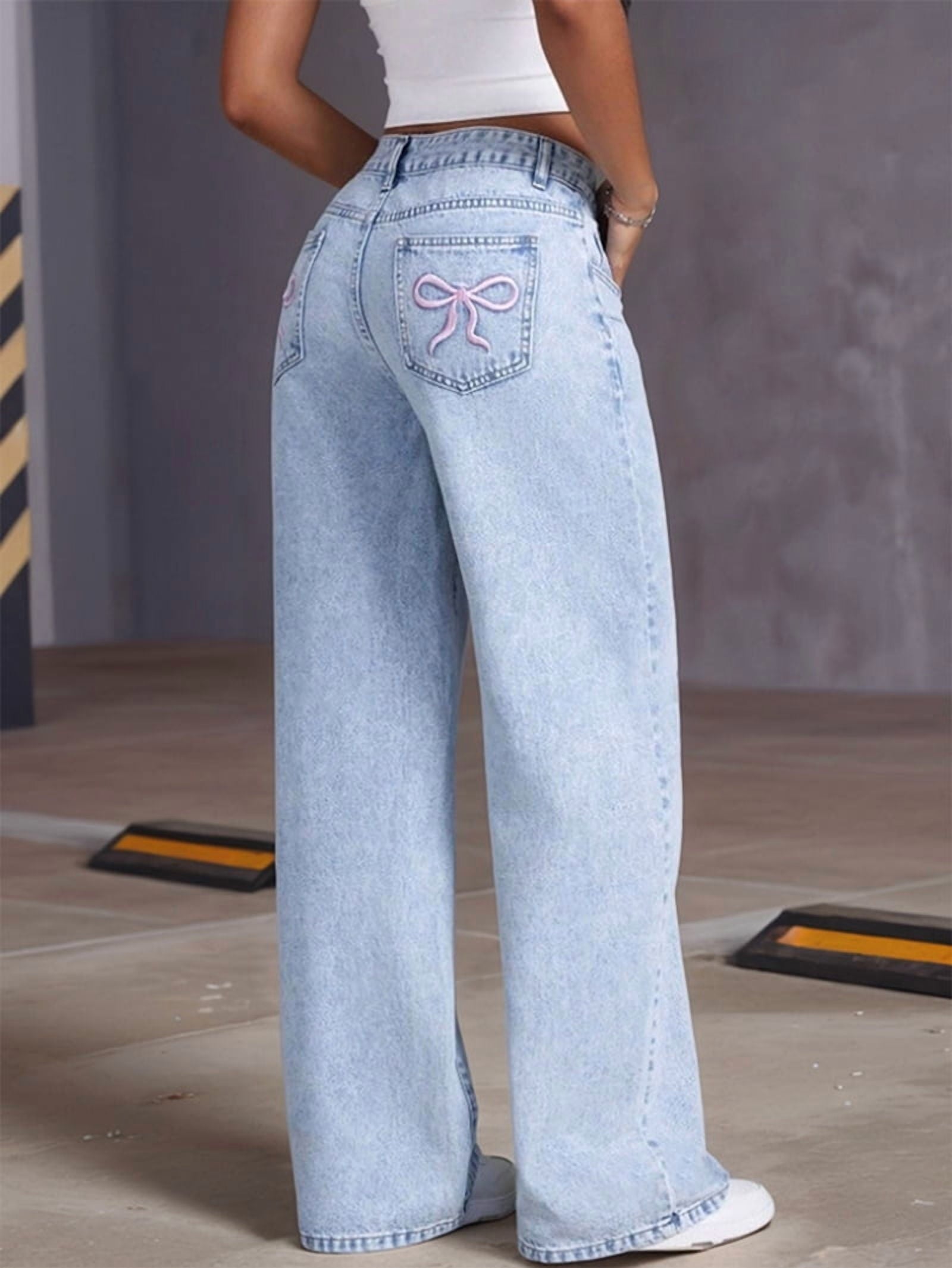 Rosélune Wide Leg Jeans | High Waist Damenjeans mit Schleifendetail