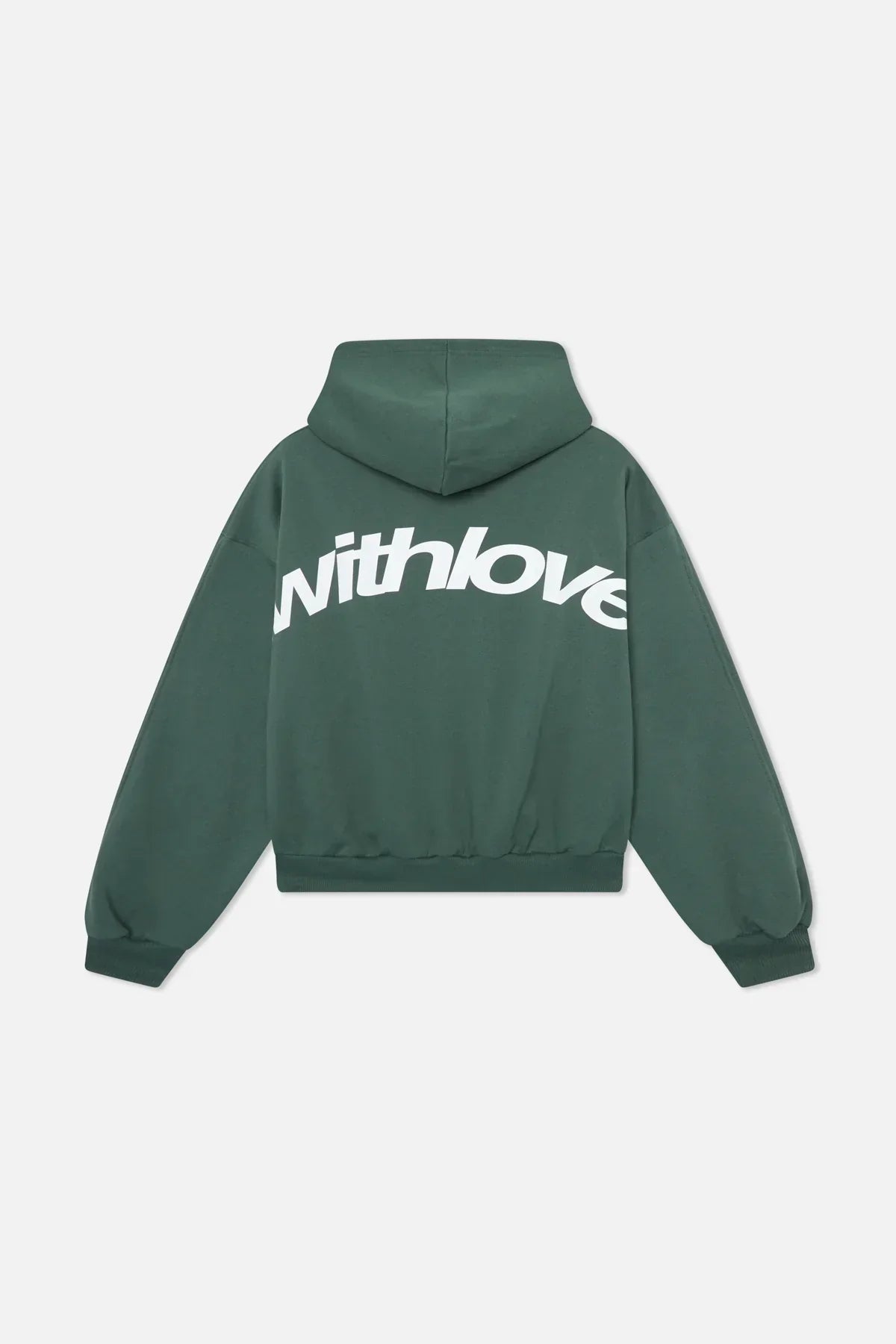 Grüner Kapuzenpullover mit withlove-Rückenprint Produktansicht