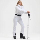 damen ski jumpsuit mit gürtel und schmal geschnittener hose