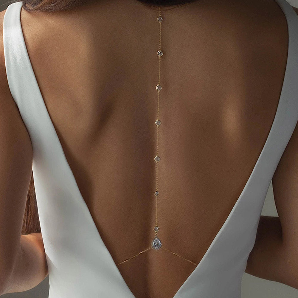 AquaGlim Rückenkette Damen mit Wassertropfen-Anhänger gold