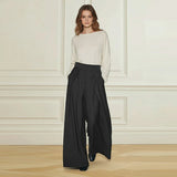 schwarze High Waist Palazzo Hose für Damen mit Falten