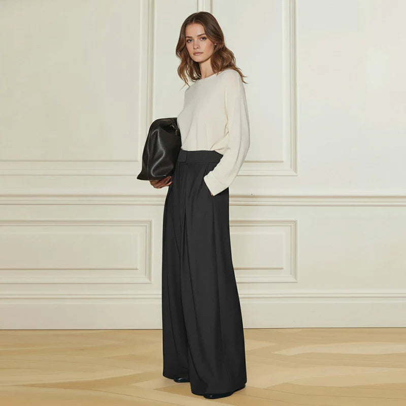 elegante weite schwarze Damenhose mit hohem Bund