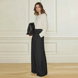 elegante weite schwarze Damenhose mit hohem Bund