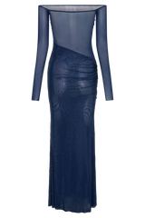 Seraphyne Crystal Mesh Gown | Off-Shoulder Maxikleid mit funkelnden Rhinestones