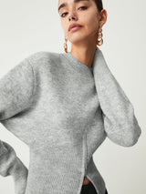 Half-Zip Strickpullover Damen mit Reißverschluss und Stehkragen