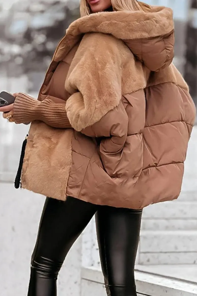 Damen Winterjacke Alvéra in Hellbraun mit Kapuze