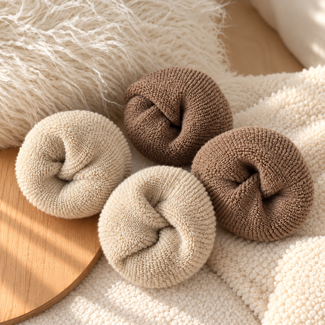 Dicke gefütterte Wintersocken über Winterboots getragen