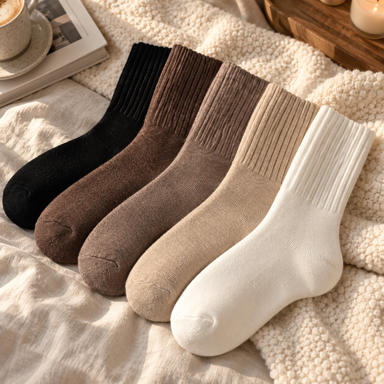 Wintersocken 5er-Pack in neutralen Farben mit breitem Rippbund