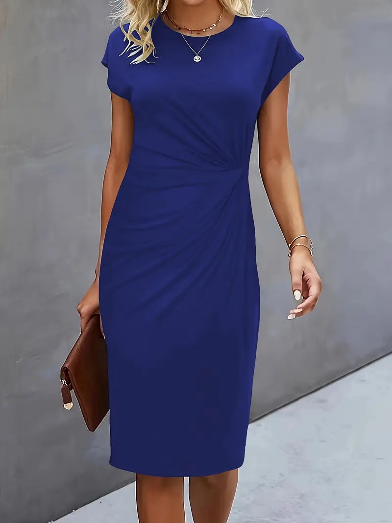 Katrien Midi-Kleid in Dunkelblau – Elegante Büro- und Abendmode