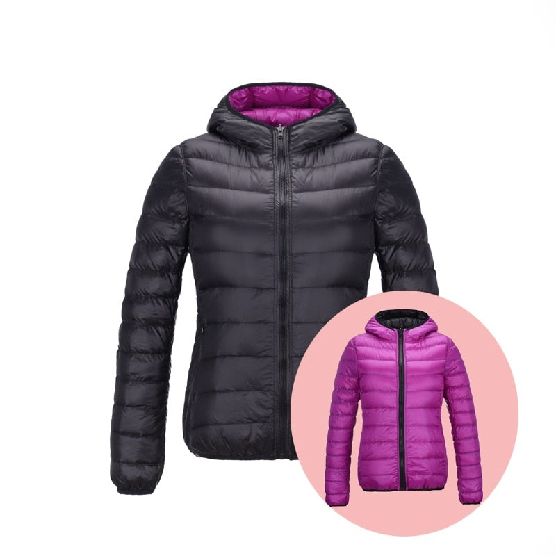Wende-Daunenjacke Damen Velmora in Schwarz und Bordeaux
