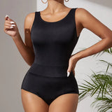 Perioden-Badeanzug Damen Schwarz auslaufsicher – Solvèna von Talaine, elegante Rückenansicht