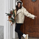 Beige Nevada Luxe Winterjacke mit Veloursleder-Optik
