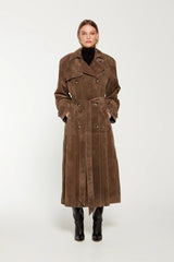 Sienna Suede Trenchcoat Damen in Wildleder-Optik in Braun mit Bindegürtel