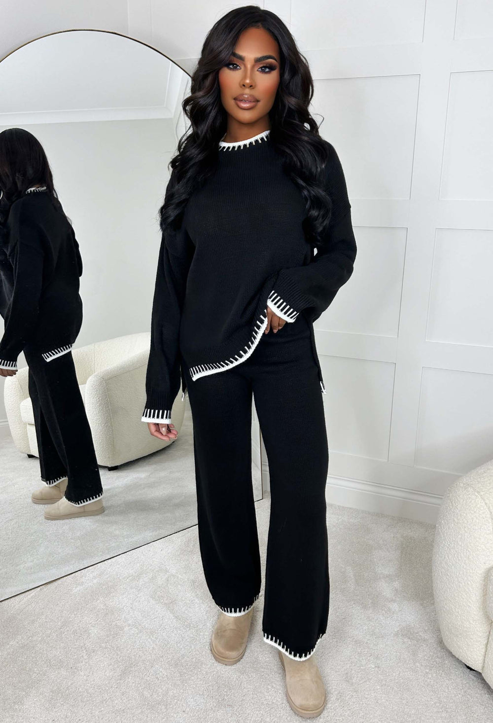 ComfyChic Lounge Set in Schwarz – elegantes Lounge-Outfit mit lockerem Schnitt